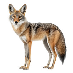 Fototapeta premium A striking portrait of a coyote standing gracefully against a clean white background. its natural beauty and agility. perfect for wildlife enthusiasts and educational purposes