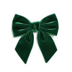 Green Velvet Bow Ribbon Isolated White Background Christmas Decoration Luxury Emerald