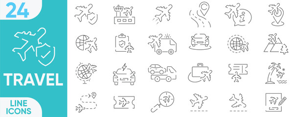 Travel outline icon set. Linear icon collection. Editable stroke. Vector illustration