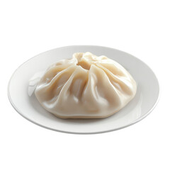A beautifully presented steamed dumpling on a white plate. its delicate folds and smooth surface. set against a clean. minimalist background. ideal for culinary use