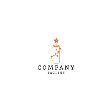 modern logo design featuring a candle combined with a delicate flower and vines in a minimalist line art style