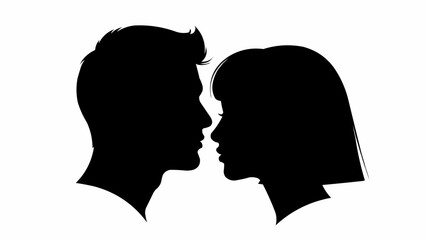 Silhouette of a man and woman facing each other intimately.