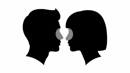 Silhouette profiles of a man and woman facing each other with highlighted noses.