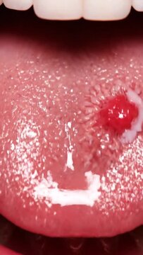 Macro view of tongue sore and inflamed taste bud.