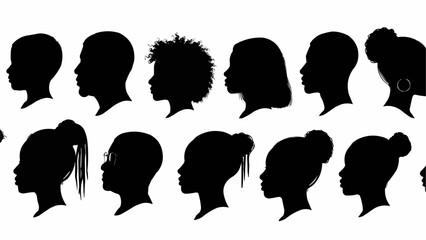 Diverse Silhouettes of People Heads in Profile View.
