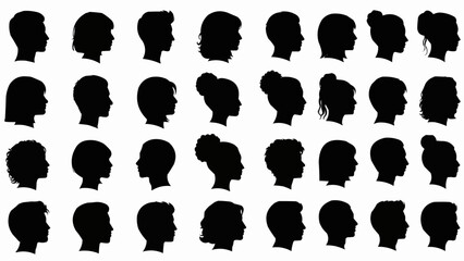 Collection of Diverse Human Head Silhouettes Facing Left.