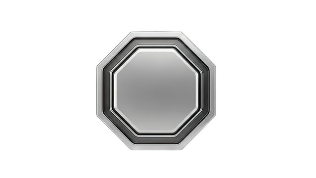 Metallic Octagon Button Isolated on White Background