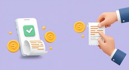 Secure mobile payment and online financial transaction success with digital receipt processing and money management