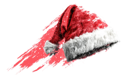 Festive Red Santa Hat with White Fur Trim on Colorful Background