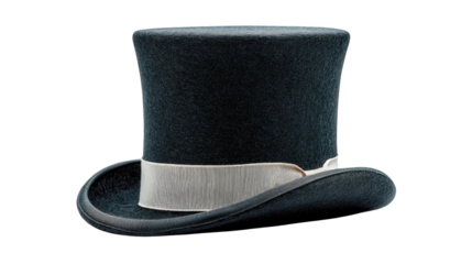 Elegant Black Top Hat with White Satin Ribbon for Formal Attire