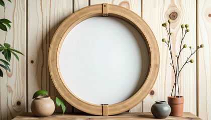 wooden frame with flowers and bamboo