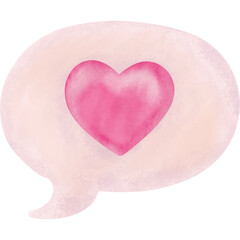 Cute Watercolor Speech Bubble With Pink Heart Symbol
