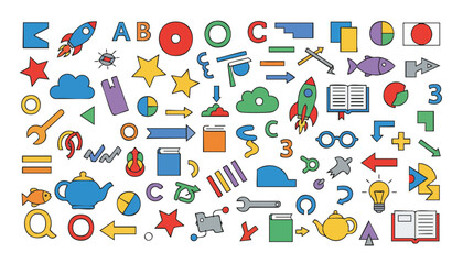 colorful icons and symbols for education and learning