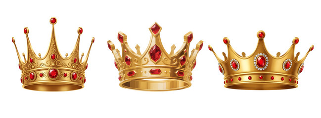 golden crown set PNG isolated on transparent background