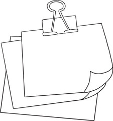 Blank paper stack or note sheets held together by a large black binder clip. Represents office work, memo, reminder, to-do list, organization, documents, or stationery template.