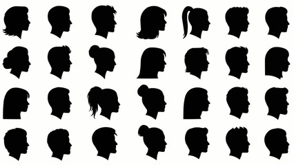 Collection of Diverse Human Head Silhouettes in Profile View.