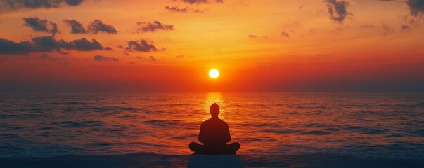 Spiritual journey symbolized by a silhouette of a Muslim man engaged in prayer at sunset. The peaceful, tranquil atmosphere of worship, reflecting gratitude and devotion, Generative AI
