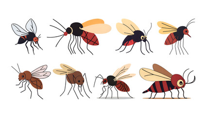 set of vector illustrations of cartoon mosquitoes