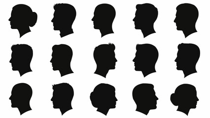 Collection of Diverse Human Head Silhouettes in Profile View.