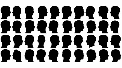 Collection of Human Head Silhouettes Facing Different Directions.