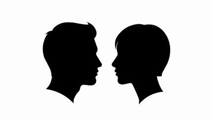 Silhouette Profile of Man and Woman Facing Each Other.