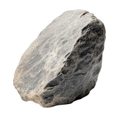 Obraz premium A solitary. textured gray rock sits on a clean. white background. its natural contours and surface details. ideal for use in educational materials or nature-themed designs