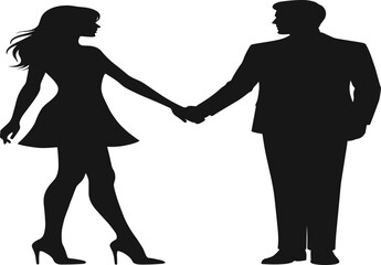 Man and woman silhouette holding hands, romantic couple connection, fashion style, relationship concept, love interaction, vector illustration artwork designMan and woman silhouette holding hands, 