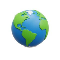 Fototapeta premium Cartoon Globe Green Land Blue Ocean Isolated on Transparent Background