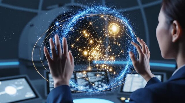 Futuristic controller navigates cosmic data sphere