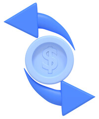 Dollar Coin with Rotating Arrows 3D Render 