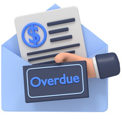 3D Render of Overdue Bill in an Envelope