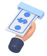 3D Render of Hand Receiving Money from ATM