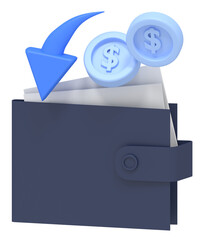 3D Rendering of Money Transfer to Wallet