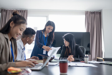 Diversity Woman leadership asian business people training Teamwork meeting asian employees working together colleagues