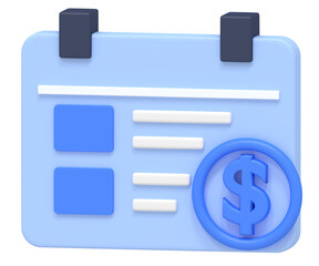 Calendar with Dollar Sign 3D Render