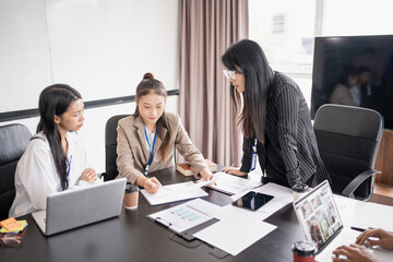 Diversity Woman leadership asian business people training Teamwork meeting asian employees working together colleagues