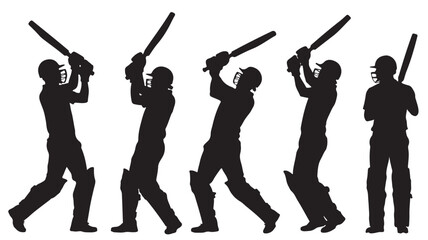 Cricket Player Batting Silhouette Isolated on White Background