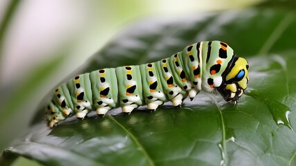 Fototapeta premium caterpillar on green leaf