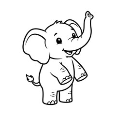 Fototapeta premium Elephant cartoon coloring book illustration of a cheerful elephant with a raised trunk, suitable for children's activities on a white background.
