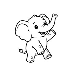 Naklejka premium Elephant cartoon coloring book illustration of a cheerful elephant raising its trunk suitable for kids' educational materials on a white background with a playful mood.