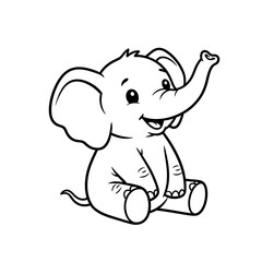 Obraz premium Elephant cartoon coloring book illustration of a cheerful elephant sitting and waving suitably with a playful and friendly mood on a white background.