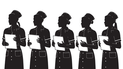 Female Nurses Holding Clipboards in Uniforms Isolated on White Background