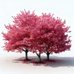 Obraz premium Three blossoming trees with pink flowers on white
