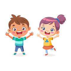 2D Happy children cartoon character design vector set illustration