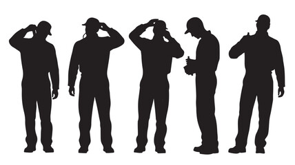 Men Silhouettes Standing and Talking on Mobile Phones Isolated on White