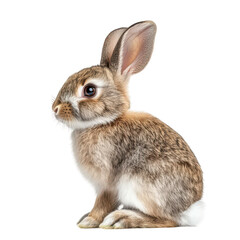 Obraz premium A cute rabbit sitting gracefully in profile against a clean white background. its soft fur and attentive expression. ideal for nature-themed projects or animal-related content