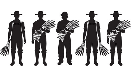 Farmers Holding Rakes Silhouette Isolated on White Background