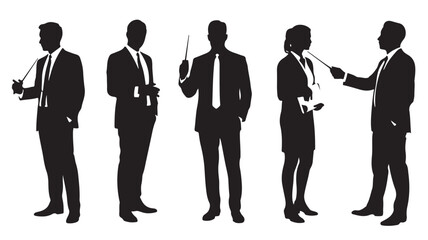 Business People Silhouettes Standing and Interacting Isolated on White Background
