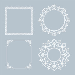 Set of decorative frames Elegant vector element for design in Eastern style, place for text. Floral gray and white borders. Lace illustration for invitations and greeting cards