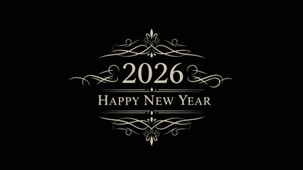 Happy new year 2026 elegant white typography and ornate design on